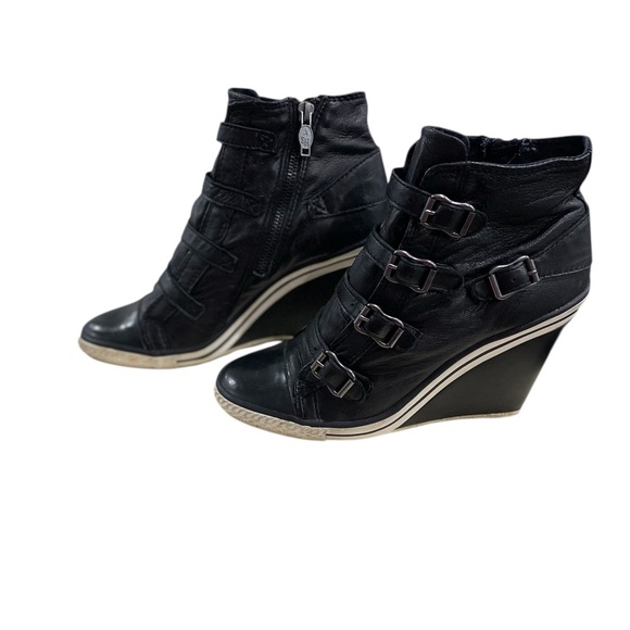 ASH Black Multi-Buckle Wedge Sneakers - Picture 2 of 7